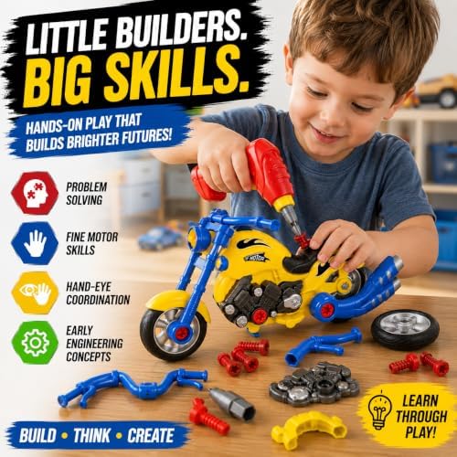 Take-Apart Motorcycle with Electric Drill, Lights, Sounds and 20+ Pieces - Image 5