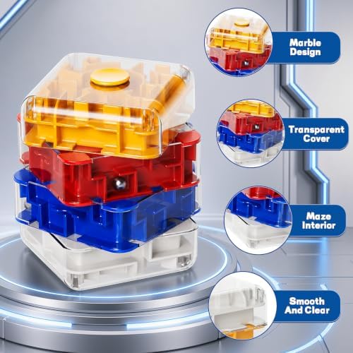 3D Maze Cube Ball Puzzle Brain Teaser for Adults & Kids, Educational Learning Toys Logical Thinking, Family Board Games Tabletop, Durable Puzzle Cube (White&Blue&Red&Yelllow, 2.4x2.4x3.2) - Image 5