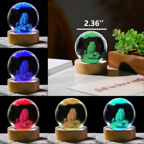 3D Owl Crystal Ball 60mm - Figurines Decor Glass Animals for Women, Room Birthday Gift for Best Friend Lovers, Keepsake Paperweight - Image 3