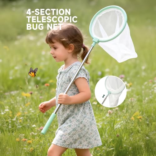 Kids Nature Explorer Kit, Bug Catcher Set with Insect Habitat, Butterfly Net, Magnifier, Tweezers, Compass and Insect Cards,Wooden Bug Catcher Kit for Ages 3-12, Science STEM Learning Gift - Image 4