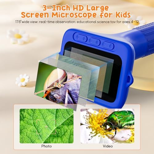 SKYBASIC Digital Microscope for Kids, 3" Screen 1000X Handheld Microscope HD Pocket Portable Microscopes Camera, Science Edu Fun Toys for Ages 4-12 Children Students Boys Girls -Blue - Image 2