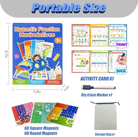 Magnetic Fraction Educational Puzzle,Magnetic Fraction Tiles & Fraction Circles,Math Manipulatives for Elementary School, Montessori Fraction Manipulatives Learning Toys for Kids - Image 2
