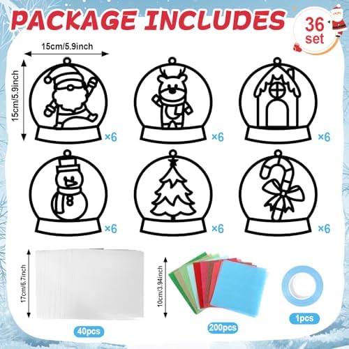 Qyeahkj 36 Set Winter Christmas Suncatchers Craft Kit for DIY Santa Snowman Reindeer Globe Tissue Paper Craft Kit Hanging Decor for Xmas Home Activity Art Project Birthday Party Favor Gift - Image 2