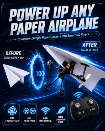 Rc Paper Airplane Motor Kit DIY Model Airplanes Launcher Construction Set with Gyro Stabilizer Dual Propellers Foldable Electric Remote Control Plane Drone Stem Toy Tech Gadgets Gifts (with Plane B) - Image 3