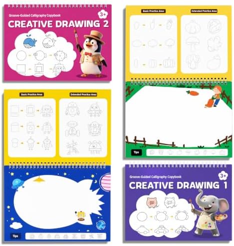 ROYFACC Grooved Writing Books Groove Handwriting Practice for Kids 3-8 Large Reusable Groove Workbooks Tracing Books Preschool Learning Letter Number Math Drawing with Disappearing Ink Pens, 6 Books - Image 5