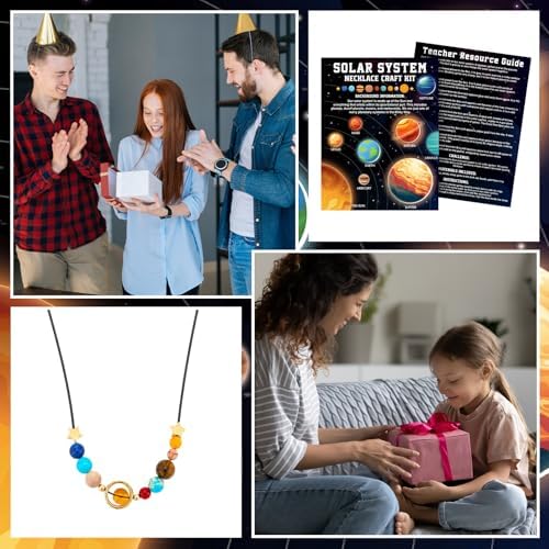 Tondiamo 24 Sets Solar System Bead Necklace DIY Craft Kit, Space Planet Beads Jewelry Making Kit with Cards and Cords for Educational Activities Art Projects DIY Craft Set Party Favor Supplies - Image 6