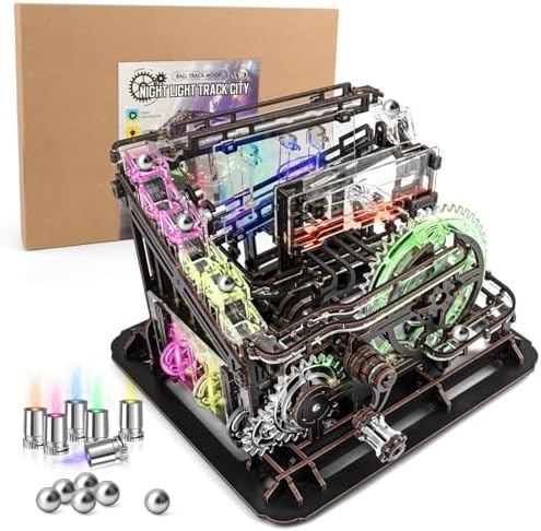 3D Wooden Puzzle Marble Run Mechanical Model Kit with LED Lights for Adults by OWNONE1