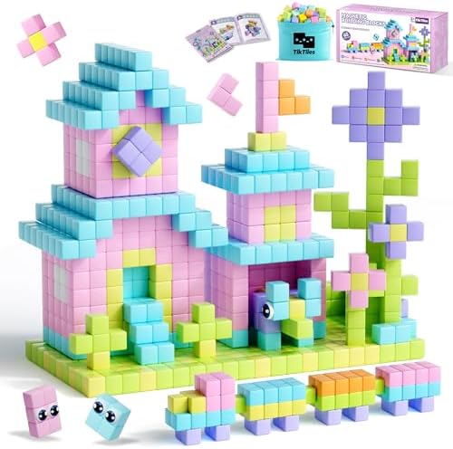 65PCS Magnetic Blocks with Magnet Eyes Toy, Magnetic Building Blocks with Storage Bag for Kids Gifts, STEM Preschool Sensory Magnetic Cubes for Toodlers Boys Girls Ages 3 4 5 6 7 8, Macaron Color by TikTiles