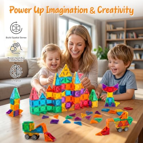 Bmag 100PCS Mini Magnetic Tiles Building Set with 2 Mini Cars - Image 2