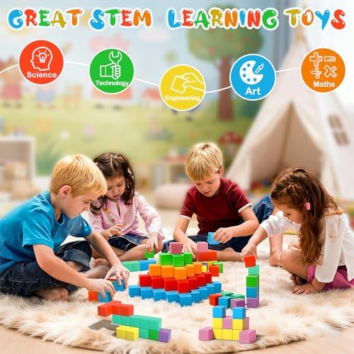 Magnetic Blocks, 28PCS Magnetic Building Blocks, 1.34 inch 3D Cubes for Toddlers, Preschool Educational Construction Kit, Sensory Montessori Toys Kids Blocks for Boys Girls - Image 5