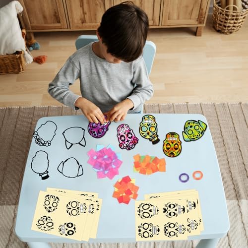 Renbuzhu 36PCS Dia De Los Muertos Crafts Bulk: Sugar Skull Paper Suncatchers DIY Kit for Day of The Dead Halloween Party Activities Decorations, Window Stained Glass Effect Art Supplies - Image 2