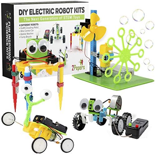 2Pepers Electric Motor Robotic Science Kits for Kids (4-in-1), DIY STEM Toys Kids Science Experiment Kits,Building Educational Robotics Kit for Boys and Girls,Circuit Engineering Science Project Kits by 2Pepers