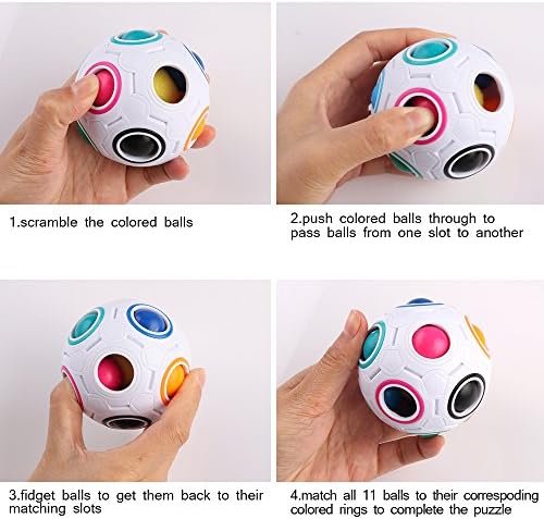 Coogam Rainbow Puzzle Ball with Pouch Color-Matching Puzzle Game Toy Stress Reliever Magic Ball Brain Teaser for Kids and Adults, Children, Boy, Girl Holiday - Image 3