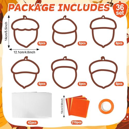 Qyeahkj 36 Set Fall Acorn Suncatchers Crafts for Kids DIY Autumn Window Tissue Paper Craft Kit Hanging Decor for Thinkgiving School Home Activity Art Project Birthday Party Favor Gift - Image 2