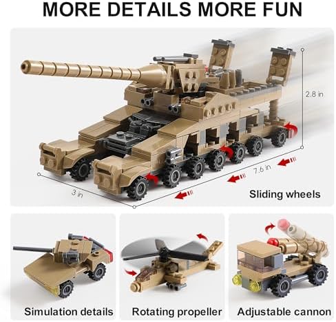 MISTBUY WW2 Army Tank Toys Building Sets, Create a German Dora Cannon or 16 Military Vehicles with 20 Toy Soldiers, STEM Toys for Boys Kids Age 6+ Year Old - Image 6