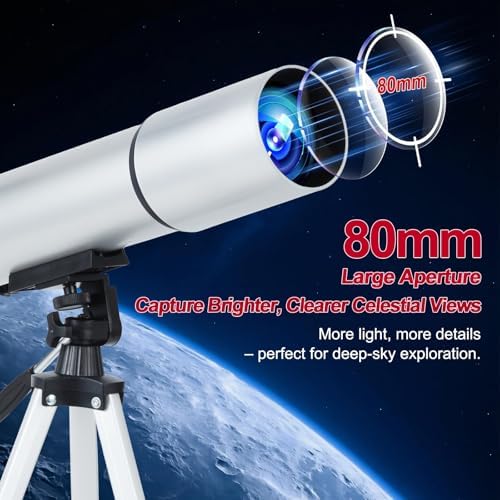 Telescope for Adults – 80mm Refractor Telescope with 600mm Focal Length, Tripod, Barlow Lens & Phone Adapter High Powered Astronomical Telescopes for Beginners, Telescopio para Adults - Image 2