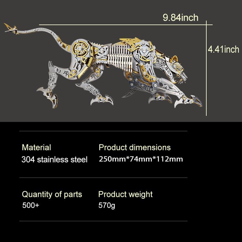 Punk DIY Mechanical Metal Assembly 3D Animal Cheetah Leopard Stainless Steel Puzzle Model kit for Adults and boy Toy Gift (Black) - Image 4