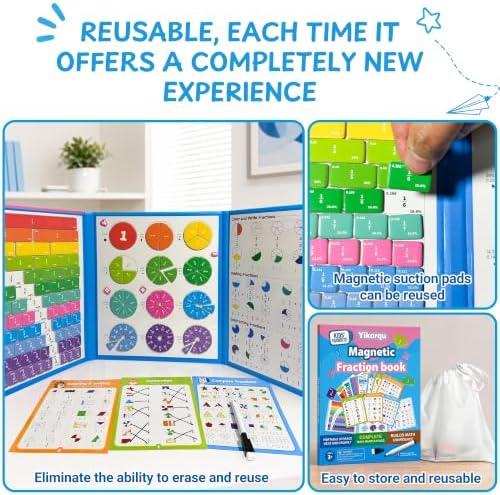Magnetic Fraction Playbook 164 PCS, Magnetic Fraction Tiles Demonstration Book with Circles & Squares Montessori Math Manipulatives for Elementary School, Fraction Learning Toys for Kids - Image 6