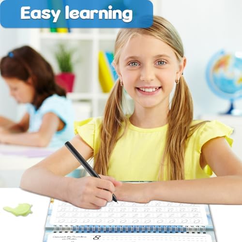 chiazllta Grooved Cursive Handwriting Workbook with Disappearing Ink Pens Magic Reusable Grooved Cursive Writing Practice for Beginners Kids Kickoff Student Workbook Homeschooling Supplies (Number) - Image 5