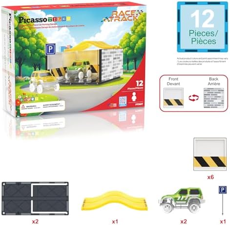 PicassoTiles Magnetic Tiles Race Car Track Kit Parking Garage Expansion Pack with 2 Cars Magnet Tile Building Blocks Educational Toy Learning Kit Pretend Play Construction Set Kids Child Ages 3+ PTR07 - Image 3