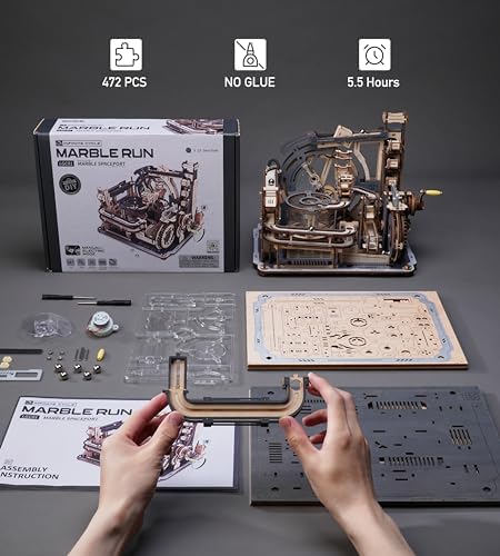 ROBOTIME Motorized Wooden Puzzles for Adults - 3D Puzzles for Adults LGC01 Marble Spaceport - Wooden Marble Run Model to Build - Space/STEM/Engineering Gift - Image 5