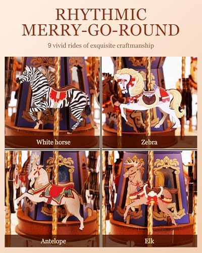 Rolife DIY 3D Wooden Puzzle for Adults, Classic Carousel Wood Puzzle Music Boxes, for Princess Girls Teens, Creative Hobbies Crafts Toys Model Building Kits - Image 5