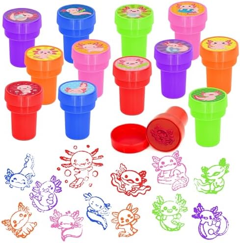 Cinrobiye 24 Pcs Axolotl Stampers Party Favor Set, Cute Axolotl Stamps for Kids Birthday Party, Classroom Rewards, Animal Lover Gifts, Goody Bag Fillers, Underwater Creature Party Supplies by Cinrobiye