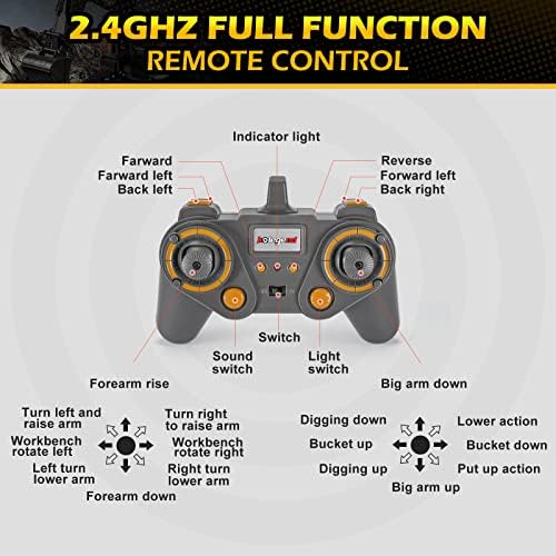 kolegend Remote Control Excavator Toy 1/14 Scale RC Excavator, 22 Channel Upgrade Full Functional Construction Vehicles Rechargeable RC Truck with Metal Shovel and Lights Sounds - Image 6