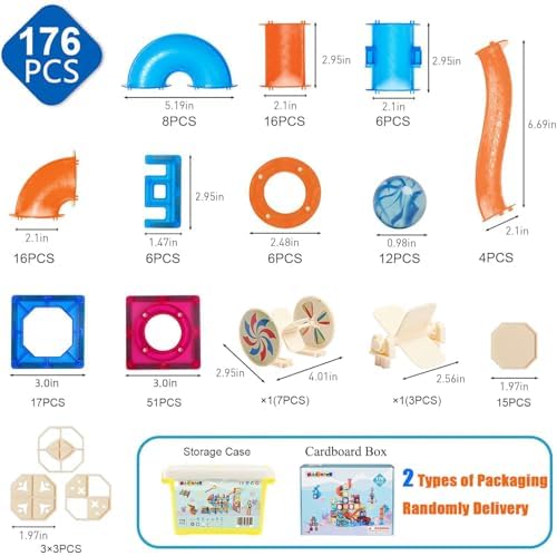MAGBLOCK 176PCS Magnetic Tiles Marble Run Set Building Blocks for Ages 8+ - Image 5