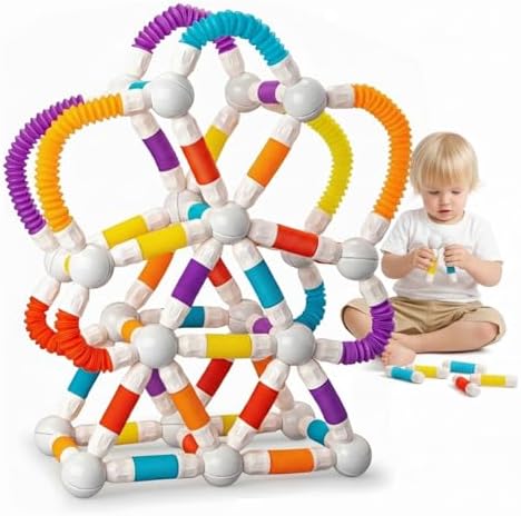 Flexible Magnetic Tubes for Kids, 66 PCS STEM Learning Builder Set by ROHSCE