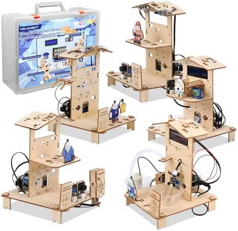 5-in-1 ESP32 STEM Kits for Kids Age 8-12, Wooden 3D Puzzle Toys Smart Home School Educational Science Building Kit for Students, Engineering Model Kits Birthday Gift Craft for Teen Boys Girls by ACEBOTT