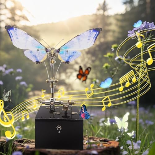 3D Metal Puzzle Mechanical Butterfly Insect Bug Model with Music Box, Steampunk Home Office Desk Decor, Collectible DIY Hand Craft Kit for Adults - 300+PCS Purple - Image 3