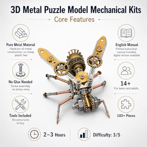 3D Metal Puzzle Kits for Adults Teens-160+Pcs-Mechanical Assembly Bee Insect Models-3 Hours to Build-Ideal for Birthday Gifts and Decorations(Mechanical Bee A) - Image 3