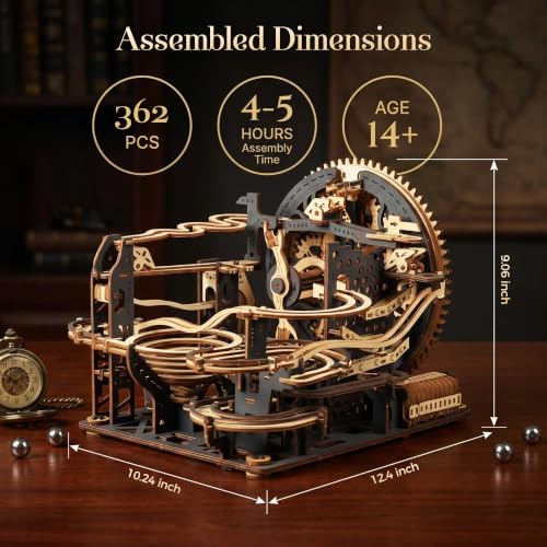 3D Wooden Puzzle for Adults, Marble Run Mechanical Model Kit with Gear Driven Ball Track, DIY Wooden Building Set, Brain Teaser STEM Craft Gift for Men, Women and Puzzle Lovers - Image 4