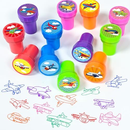 Cinrobiye 24 Pcs Airplane Stampers Party Favor Set, Cute Aviation Theme Stamps for Kids Birthday Party, Classroom Rewards, Carnival Prizes, Goody Bag Fillers, Travel & Sky Adventure Party Supplies - Image 4