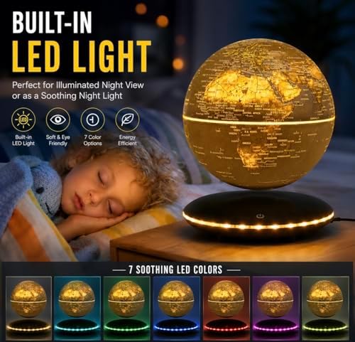 Magnetic Levitation Floating Globe with 7 Colors LED Lights, Rotating Geographic Globe World Map for Home Office Desk Decor, Cool Tech Gadgets for Men Husband Unisex - Image 3