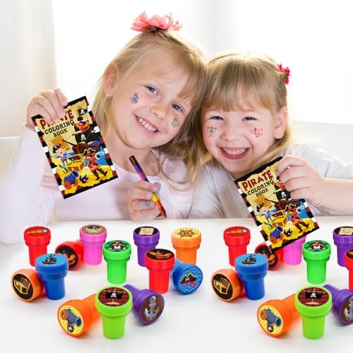 Cinrobiye 24 Pcs Pirate Stampers Party Favor Set, Cute Pirate Adventure Stamps for Kids Birthday Party, Classroom Rewards, Carnival Prizes, Goody Bag Fillers, Pirate Themed Party Supplies - Image 6