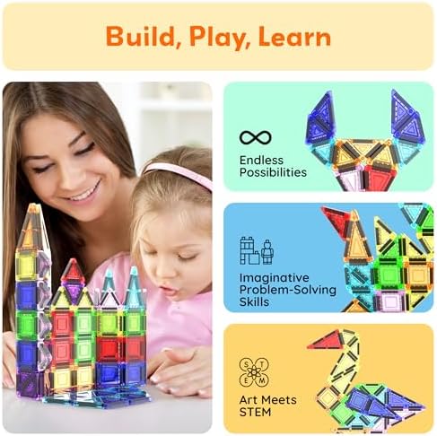 PicassoTiles 40 PCS Nano Magnetic Tiles Travel Toy Educational Building Set - Image 3