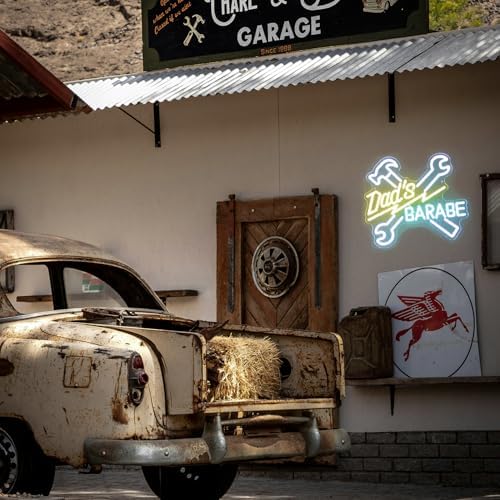 Dad's Garage Neon Sign with Wrench and Hammer for Man Cave Workshop Decor - Image 2