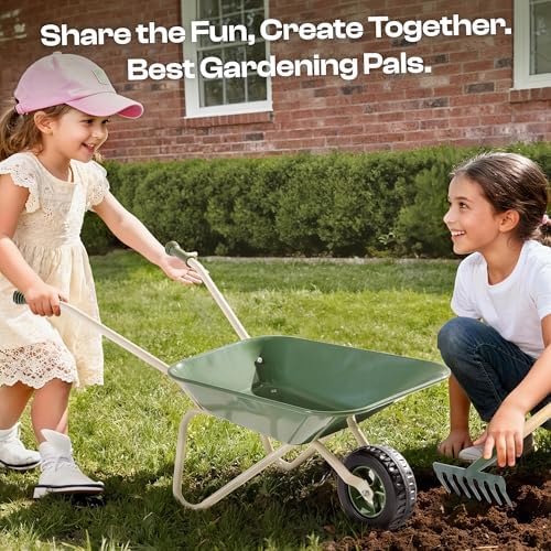 ROBUD Kids Wheelbarrow with Gardening Tools Set, Educational Kids Gardening Set with Kid Wheelbarrow, Toddler Gardening Set, Watering Can, Plant Labels, for Ages 3+ Boys Girls(Green) - Image 7