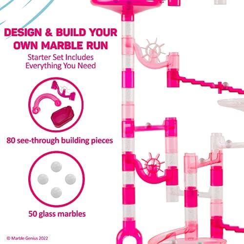 Marble Genius Marble Run Starter Set STEM Toy for Kids Ages 4-12 - 130 Complete Pieces (80 Translucent Marbulous Pieces and 50 Glass Marbles), Construction Building Block Toys, Pink, - Image 3