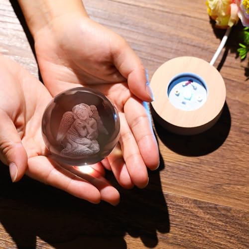 3D Angel Gifts for Women - Crystals Ball 60mm Angel Figurines Decor Glass Animals Figurine Stuff for Room Birthday for Best Friend Lovers Paperweight - Image 2