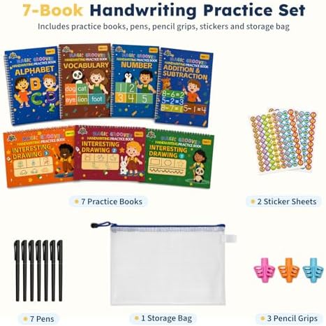 Magic Grooved Handwriting Workbook for Kids 3-8, Reusable with Auto-Disappearing Ink | Preschool Writing Learning Toy, Educational Gift for Toddlers - Image 6