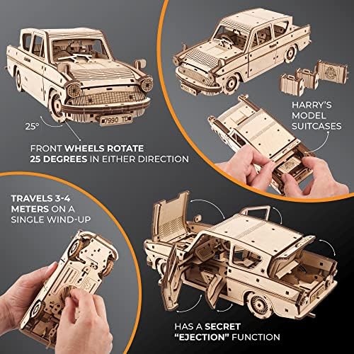 UGEARS Wooden 3D Puzzles for Adults - Flying Ford Anglia Harry Potter Puzzle 3D – Harry Potter Flying Car Building Kits for Adults DIY Model Kit with Spring Drive - Image 4