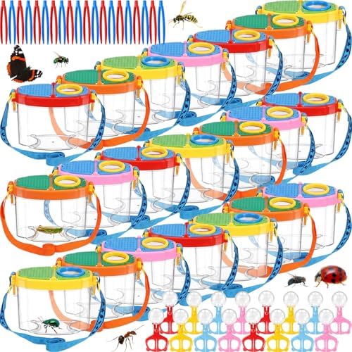 Halloscume 20 Set Bug Catcher for Kids Bug Viewer and Insects Tweezer for Students, Critter Catching Kit Magnifying Insect Cage Container Kit for Kids Outdoor Science Nature Exploration by Halloscume