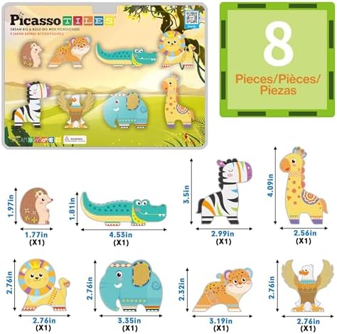 PicassoTiles Magnet Building Blocks 8 Safari Animal Magnetized Action Figures Compatible with Magnetic Assembly Build Tile Toys Accessory Toyset STEAM Educational Learning Girls Boys Ages 3+ PTA22 - Image 3