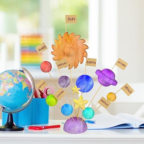 100 Pieces Solar System Model Foam Ball Kit Includes Mixed Sized Polystyrene Balls Toothpick Flag Bamboo Sticks Painting Brushes for School Science Project DIY Planet Handcraft - Image 5