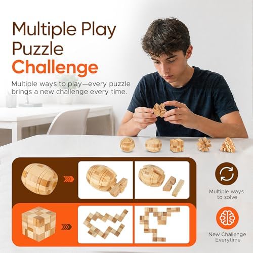 Wooden Brain Teaser Puzzles, 9pcs 3D Brain Teasers for All Ages - Image 6