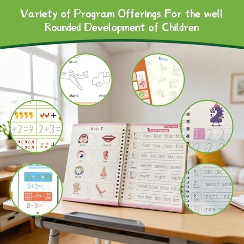 2-Stage Kids Groove Handwriting Workbook Ages 3-8, Reusable No-Groove Dotted Tracing Book, Preschool Alphabet Math Learning Activity Book, Educational Gift with Magic Disappearing Pens - Image 2