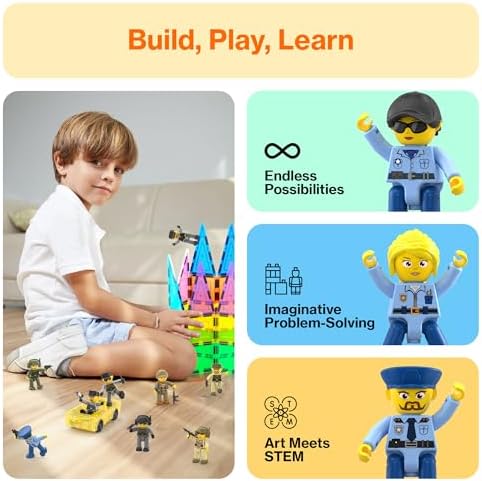 Picasso Toys Magnetic Action Figures Character Law Enforcement for Construction Building Block Tiles Toy Set Magnet Expansion Variety Pack Educational STEM Learning Kit Pretend Playset PTA12 - Image 4
